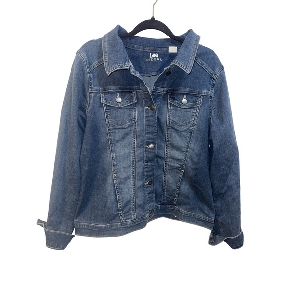Lee Jackets & Blazers - Lee Riders Women's Denim Jean Jacket Medium-Dark Wash Button Front Stretch XL